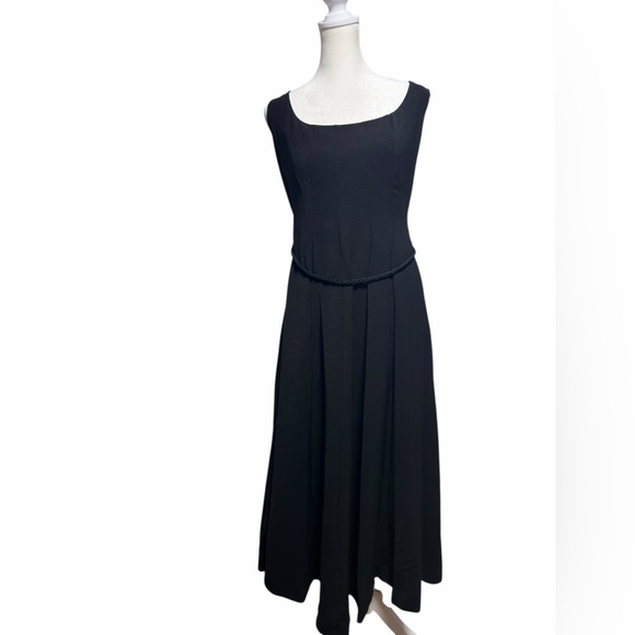 NWT Karl Lagerfeld Paris Black Midi Dress Rope Belt Size 16 - Picture 2 of 9